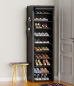 VTRIN Vertical Narrow Shoe Rack Organizer 10 Tier Tall Shoe Shelf Holds 20-22 Pairs with Non-Woven Dustproof Cover for Closet, Entryway Black - Image 3