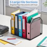 Metal Mesh Desktop File Sorter Organizer, Metal Binder File Holder Organizer for Desk, Vertical Office Organization Bookshelf for Office, Home, Classroom, Black (5-Section) - Image 3