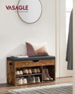 VASAGLE CUSTOS Collection - Storage Bench with Cushion, Shoe Bench, Padded Seat, Hidden Storage, Entryway, Hold up to 300 lb, 11.8 x 31.5 x 17.3 Inches, Rustic Brown and Ink Black ULHS30BX - Image 3