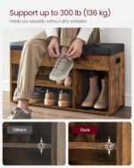 VASAGLE CUSTOS Collection - Storage Bench with Cushion, Shoe Bench, Padded Seat, Hidden Storage, Entryway, Hold up to 300 lb, 11.8 x 31.5 x 17.3 Inches, Rustic Brown and Ink Black ULHS30BX - Image 4