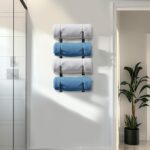 Bathroom Rolled Towel Rack: 4-Tier Wall Mounted Towel Storage Holder, Hanging Organizer for Towels, Blankets, Large Bath Sheets, Space Saving in RV, Closet, Toilet, Cabinet, Black Metal - Image 3