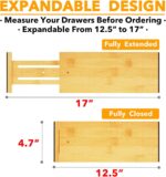 SpaceAid Bamboo 4 Pack Dresser Drawer Dividers, 4.65“ High Adjustable 12.5“-17” Drawer Organizers, Expandable Organization for Clothing, Clothes, Dressers, Natural - Image 4
