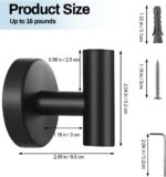 Kruodop Towel Hooks for Bathroom,2 Packs Wall Mount Towel Holder,Black Matte Wall Robe Hook,Stainless Steel Heavy Duty Door Hanger Towel Hook for Kitchen, Bedroom,Hotel,Pool,Coats(Drilling) - Image 3