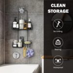 Epicano Shower Caddy Hanging, Anti-Swing Over Head Shower Caddy Rustproof with Hooks for Towels, Sponge and More, Matte Black - Image 3