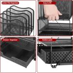 Simple Trending Mesh Desk File Organizer, Office Supplies Desktop Storage with Sliding Drawer, Double Tray and 5 Upright Section Sorter Organizer, Black - Image 3