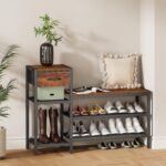 Snughome 39.4" Shoe Storage Bench with Drawer, 3 Tier Entryway Bench with Shoe Storage, Adjustable Shelf Shoe Rack with Seating for Entryway, Front Door, Living Room - Image 3