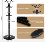 Metal Heavy Duty Coat Rack Stand, Modern Freestanding Coat Rack with Natural Marble Base, 360° Roraty Coat Racks with 16 Hooks, Black Coat Hall Tree Hanger Stand for Entryway, Office - Image 3