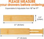 Bamboo Drawer Dividers Organizers, Kitchen Drawer Organizer, Adjustable Drawer Divider for Clothes, Kitchen, Dresser, Bedroom, Bathroom and Office, 4-Pack (Natural, 12-17 IN) - Image 4