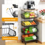 Fruit Vegetable Basket for Kitchen, 5 Tier Stackable Fruit Vegetable Storage Baskets with Wheels, Metal Wire Storage Basket Organizer Baskets for Kitchen, Pantry, Bathroom - Image 3
