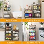 Fruit Vegetable Basket for Kitchen, 5 Tier Stackable Fruit Vegetable Storage Baskets with Wheels, Metal Wire Storage Basket Organizer Baskets for Kitchen, Pantry, Bathroom - Image 4