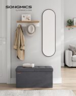 SONGMICS MAZIE Collection - 30 Inches Storage Ottoman Bench with Flipping Lid, Storage Chest Footstool, Load 660 lb, for Entryway, Living Room, Bedroom, Synthetic Leather, Dark Gray ULSF045G01 - Image 3