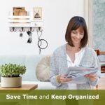 Key Holder Wall Mount, Wooden Adhesive Mail and Key Organizer with Drawer, Small Shelf, 8 Hooks, 2 Installation Methods, White - Image 3