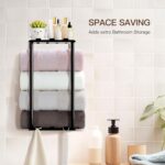Towel Racks for Bathroom Towel Holder with Shelf & 6 Hooks,Space Saving Vertical Hanging Towel Rack, Sturdy Metal Wall Mounted Towel Storage Rack for Rolled Towels Organizer - Image 3