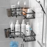 Corner Shower Caddy, 2 Pack Adhesive Shower Corner Organizer Shelves, No Drilling Stainless Steel Shower Storage Rack with Hooks&Toothpaste Holder for Bathroom, Dorm and Kitchen - Image 3