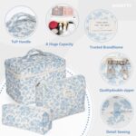 Makeup Bag,Quilted Cosmetic Bag,Large Floral Make Up Bag for Women,Cotton Makeup Bag Set,Flower Travel Toiletry Bag - Image 4