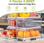 4-Pack Refrigerator Drawer Organizer Bins, Clear Stackable Pull Out Fridge Organizers and Storage Container, Fridge Drawers with Strainer Layer for Fruits, Vegetables and Drinks - Image 3