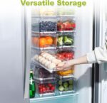 4-Pack Refrigerator Drawer Organizer Bins, Clear Stackable Pull Out Fridge Organizers and Storage Container, Fridge Drawers with Strainer Layer for Fruits, Vegetables and Drinks - Image 5