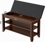 Shoe Rack Bench with Flip-Top Storage, Solid Wood Entryway Bench with Cushion, Adjustable Shelf, for Hallway, Mudroom, Closet – Walnut, 31.5" - Image 3
