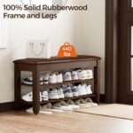 Shoe Rack Bench with Flip-Top Storage, Solid Wood Entryway Bench with Cushion, Adjustable Shelf, for Hallway, Mudroom, Closet – Walnut, 31.5" - Image 4