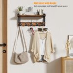 Wall Hooks with Shelf, Wood Coat Rack with Shelf Wall-Mounted, Entryway Hanging Shelves with 5 Metal Hooks for Clothes Hats Towel Purse Robes, Bathroom Mudroom Bedroom, Rustic Brown - Image 3