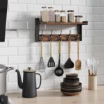 Wall Hooks with Shelf, Wood Coat Rack with Shelf Wall-Mounted, Entryway Hanging Shelves with 5 Metal Hooks for Clothes Hats Towel Purse Robes, Bathroom Mudroom Bedroom, Rustic Brown - Image 5