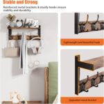 Wall Hooks with Shelf, Wood Coat Rack with Shelf Wall-Mounted, Entryway Hanging Shelves with 5 Metal Hooks for Clothes Hats Towel Purse Robes, Bathroom Mudroom Bedroom, Rustic Brown - Image 6