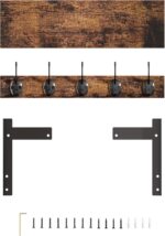 Wall Hooks with Shelf, Wood Coat Rack with Shelf Wall-Mounted, Entryway Hanging Shelves with 5 Metal Hooks for Clothes Hats Towel Purse Robes, Bathroom Mudroom Bedroom, Rustic Brown - Image 7