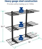 FLEXIMOUNTS 3 Tier 1x3ft Garage Storage Wall Shelving, 12x36inch per Shelf Height Adjustable Floating Shelves, 450lbs Total Weight Capacity, Black - Image 4