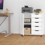 Panana 5-Drawer Chest with 1 Door, Wooden Chest of Drawers Storage Dresser Cabinet with Wheels, Office Organization and Storage, Bedroom Furniture (White-S) - Image 3