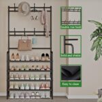 Coat Rack Shoe Rack With Storage Shelf Freestanding with 8 Hooks for Entryway Bedroom Closet 4 Tier, Black - Image 4