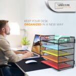 Letter Tray Paper Organizer 5-Tier Desk Organizer File Organizer Paper Holder with Handle, Metal Desktop Document Shelf Tray Office Classroom Organization - Black - Image 4