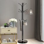 Kertnic Metal Coat Rack Stand with Natural Marble Base, Free Standing Hall Tree with 12 Hooks for Hanging Scarf, Bag, Jacket, Home Entry-way Hat Hanger Organizer (Black) - Image 3