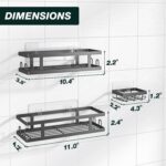 Adhesive Shower Caddy,Shower Shelves with Soap Holder and 12 Hooks,Rustproof No Drilling Bathroom Organizer and Storage,Black,3 Pack - Image 3