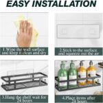 Adhesive Shower Caddy,Shower Shelves with Soap Holder and 12 Hooks,Rustproof No Drilling Bathroom Organizer and Storage,Black,3 Pack - Image 5