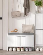 Piskyet Modern Shoe Bench,Entryway Bench Storage with Padded Seat Cushion,Adjustable Shelf,Shoe Storage Bench for Entryway,Living Room,Bedroom,White - Image 5