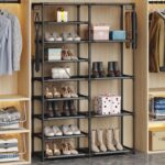 Tall Garage Shoe Rack Large Capacity,Two Rows Versatile Hooks Storage Boot Shelf Black 24-35 Pairs - Image 3