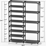 Tall Garage Shoe Rack Large Capacity,Two Rows Versatile Hooks Storage Boot Shelf Black 24-35 Pairs - Image 4