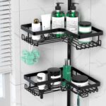 Corner Shower Caddy Tension Pole - 4 Tier Stainless Steel Rustproof Shower Corner Caddy for Bathtub Bathroom Shower Organizer Shelves Adjustable Pole 25-114.2 Inch Black - Image 3