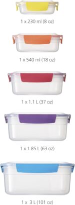 Joseph Joseph Nest Lock Plastic BPA Free Food Storage Container Set with Lockable Airtight Leakproof Lids, 10-Piece, Multi-Color - Image 3