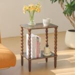 Side Table, Small End Table with Storage Shelf, 2-Tier Small Coffee Tables Living Room for Bedroom, Narrow Spaces (Rustic Brown) - Image 3