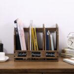 MyGift Office Desktop Document File Folder Rustic Burnt Brown Wood Binder Storage Organizer Rack with 3 Compartments and Chalkboard Labels - Image 3