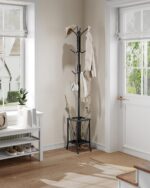 Coat Rack Freestanding, Coat Rack with Umbrella Holder, Entryway Hanger Stand with12 Hooks, Metal Hall Tree for Bags, Coats, Hats, Entryway, Hallway, Living Room, Bedroom, Office Black TYM01BB - Image 3