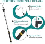 Clothes Hanger Reaching Hook Telescopic Adjustment clothes hook pole Light and can Extend from 37" to 65" with 4.7 "Hook and Sponge Handle. - Image 4