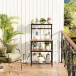 Furologee Kitchen Bakers Rack with Power Outlet, Microwave Oven Stand with Storage 4 Tiers, Coffee Bar Table with 6 S Hooks, Kitchen Storage Shelf Rack for Spices, Pots, Rustic Brown - Image 4