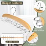 2 Pack Bra Hangers for Closet Organizer, Bra Organizer with 40 Stainless Steel Hooks, Wooden Tank Top Hanger, Closet Organizers and Storage for Bras Camis Belts Ties, Natural - Image 3