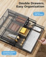 HUANUO 2 Tier Monitor Stand, Metal Monitor Riser with Drawer, Desk Organizer, Monitor Stand with Storage, Desktop Computer Stand for PC, Laptop, Printer - Image 3