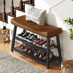 Shoe Bench, 3-Tier Shoe Rack, Entryway Bench with Storage and Cushion, for Hallway, Foyer, Bedroom, Brown and Black HX02BV - Image 3