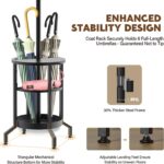 Coat Rack Freestanding, Coat Stand with Umbrella Holder, Metal Coat Tree with 12 Hooks, Coat Hanger Stand for Entryway, Coat Rack Stand for Bedroom, Living Room & Office - Image 3