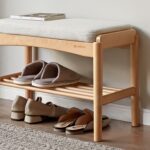 Solid Wood Shoe Bench Assembled, Shoe Rack Bench with Cushion for Entryway, Living Room, Bedroom, Hallway, 11.8" x 23.6" x 16.5", Natural - Image 4