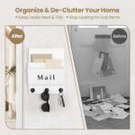 Mail and Key Holder - Decorative 8.86" x 11.42" Wall Key Hanger with 2 Mail Organizer Slots and 3 Hooks - Real Paulownia Wood with Keyhole Brackets, Hardware and Instructions (White) - Image 3